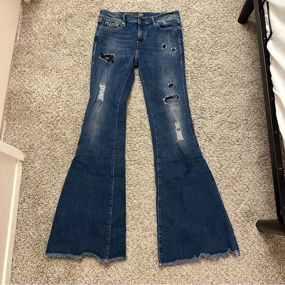 Hollywood Trading Company Flare Bell Bottom Smile Jeans Made in Italy Candiani